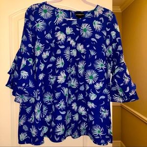 XL Blue Floral Print Top